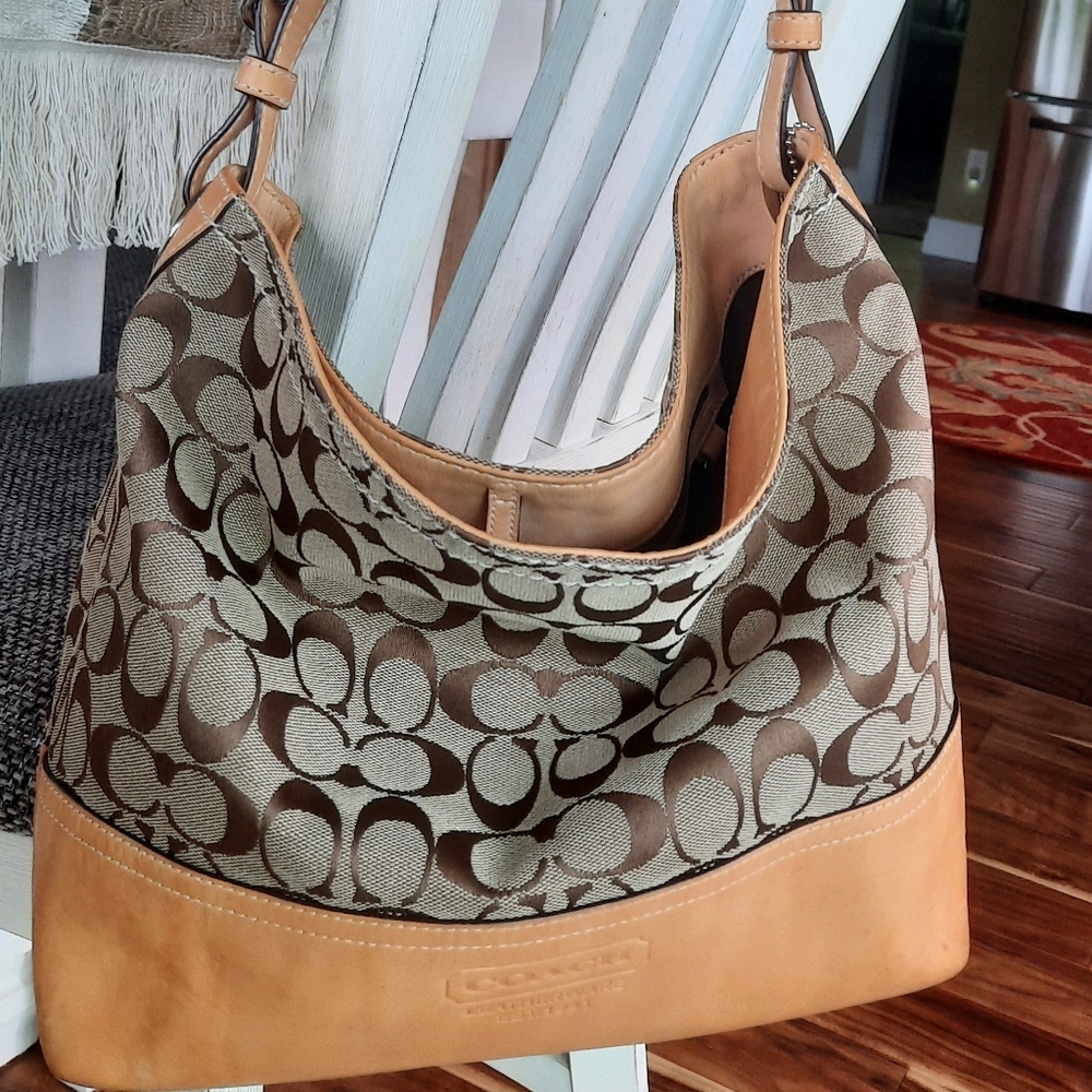 Coach signature shoulder bag with leather trim